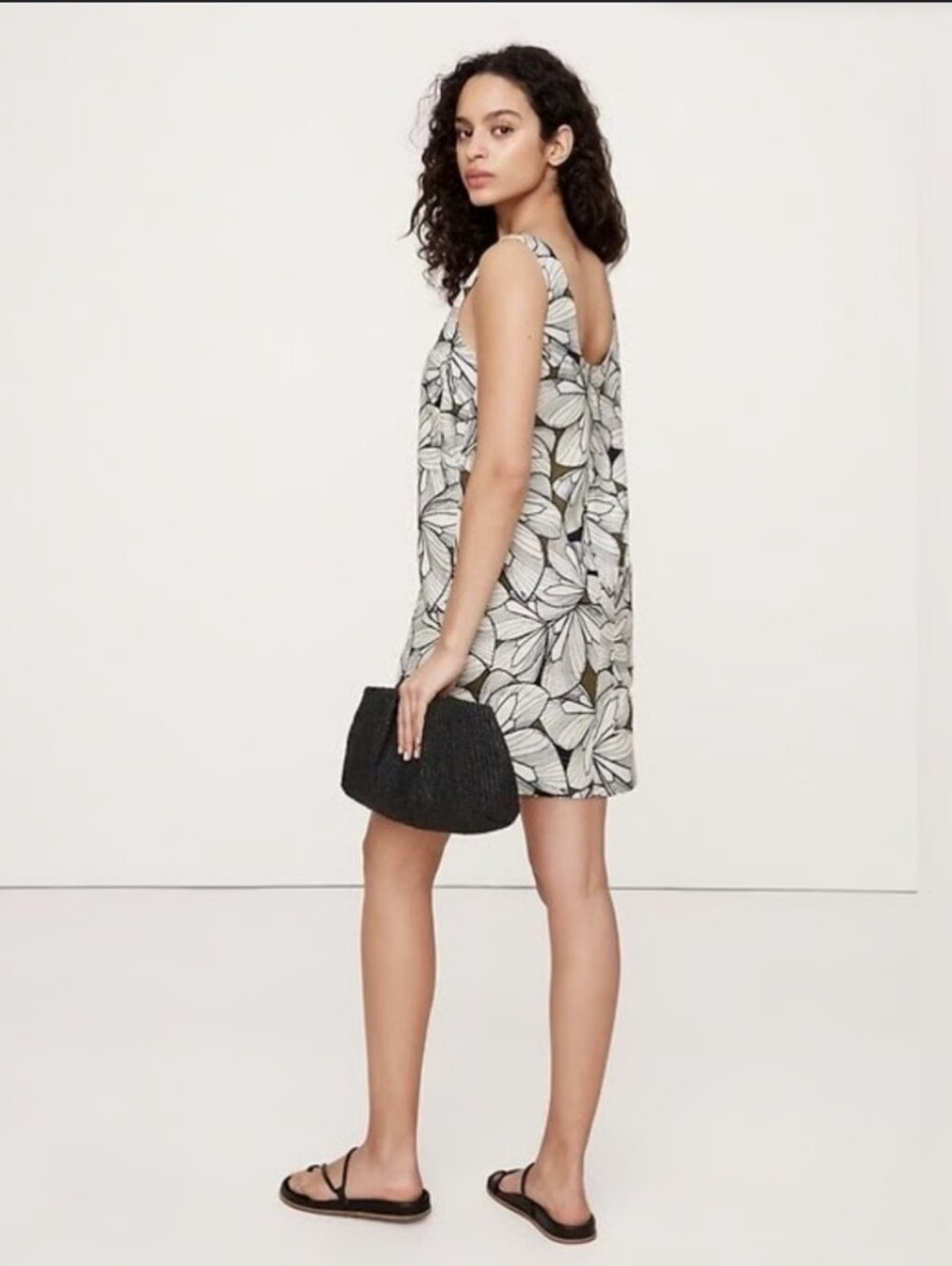 NWT Banana Republic White Floral Linen Scoop-Neck Shift Dress Size Large Tall